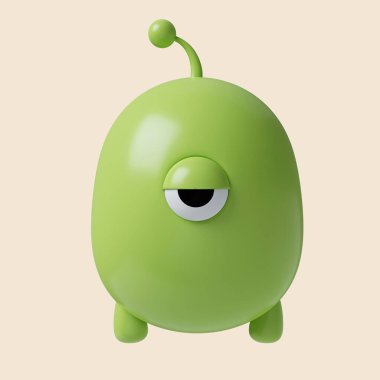 Cadılar Bayramı yeşil canavar ikonu. Cadılar Bayramı için geleneksel dekor unsuru. Gri arkaplanda ikon izole edildi. 3D tasvir. Kesme yolu..