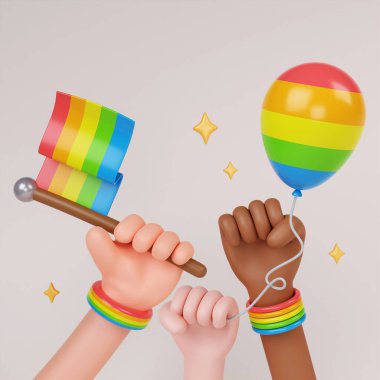 3d Gurur Ayı afişi. LGBT. Gurur ayının sembolü. 3d resimleme..