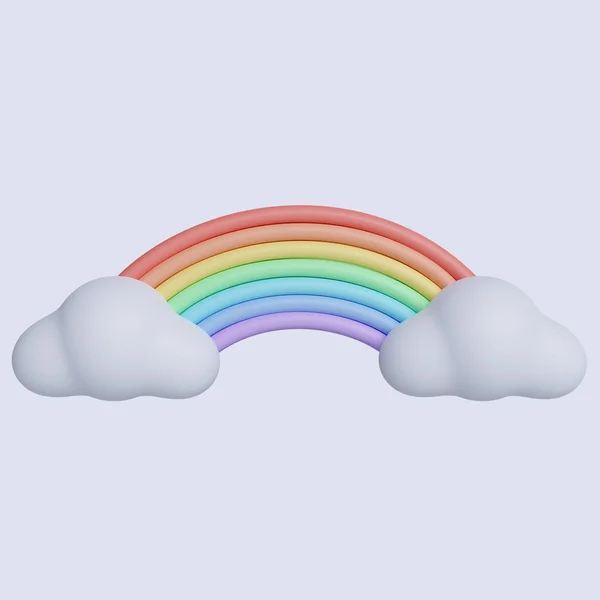 3d weather. Colorful Rainbow with Clouds. icon isolated on gray background. 3d rendering illustration. Clipping path..