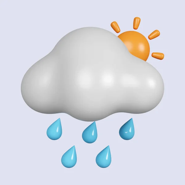 3d weather. cloud with rain and sun. rainy day. icon isolated on gray background. 3d rendering illustration. Clipping path..