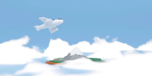 3D Airplane flying above island traveling concept 3d illustration.