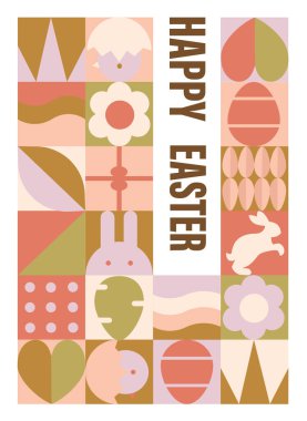 Mutlu Paskalyalar. Örnekler. Modern geometrik soyut tarz. Poster, kapak ya da kartpostal için mükemmel, düz vektör çizimleri.