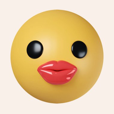 3D emoji seksi gülümseyen dudak sembolü. Gri arkaplanda ikon izole edildi. 3D tasvir. Kesme yolu..