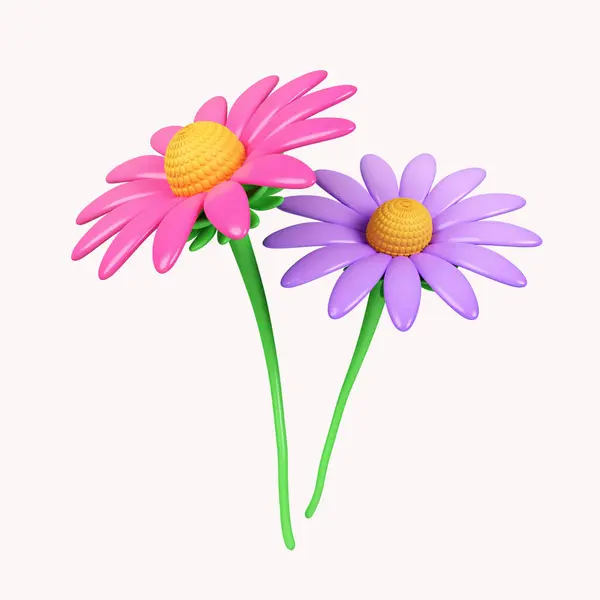 3D pembe ve mor ekinezya çiçeği. Beyaz arkaplanda ikon izole edildi. 3D tasvir. Kesme yolu..