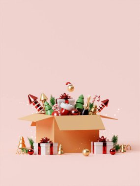 Üç boyutlu Noel soyut duvar kağıdı. Gerçekçi. Dekoratif elementler camdan değerli toplar. Xmas tatil şablonu podyumu..