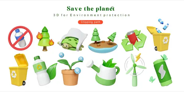 Eco Global Warming icon set Illustration Eco global warming icons for Environment protection, save the planet, for poster, web, social media post. 3D Illustration.