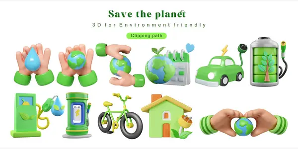 Eco Global Warming icon set Illustration Eco global warming icons for Environment protection, save the planet, for poster, web, social media post.3D Illustration.