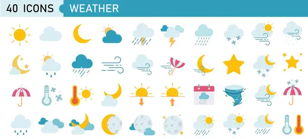 Набор Погодных Веб Сайтов Линейном Стиле Погода Облака Солнечный День — стоковый вектор
