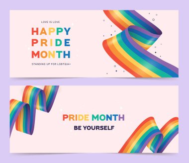 Mutlu ayların seti, kutlaması ve lezbiyen, eşcinsel, biseksüel ve transseksüel gururu. LGBT Gurur Ayı. Vektör çizim şablonu. Haziran.