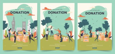 Hayırseverlik ve toplum desteği için tasarlanmış canlı bir bağış afişi seti. Bağış toplama etkinlikleri ve sosyal amaçlar için ideal.