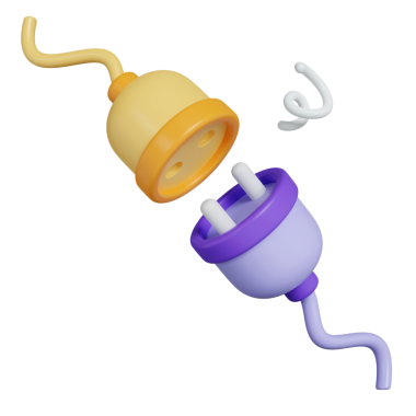 Bağlantısı kesilmiş bir elektrik prizi ve soketinin garip bir 3D yansıtıcısı, bağlantı veya güç kesintisi sorunlarını oyuncu bir şekilde sembolize eder.