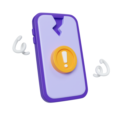 Bir uyarı sembolü içeren bozuk bir akıllı telefonun dinamik 3D yorumlayıcısı, aygıt sorunları veya dijital iletişim hataları için idealdir.