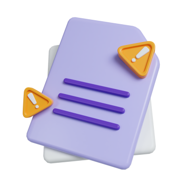 Uyarı sembolleri içeren, veri sorunlarını, dosya hatalarını veya dijital bağlamlarda ihtiyaç duyulan belge dikkatini temsil eden bir dosya dosyasının yaratıcı 3B görüntüleyicisi.