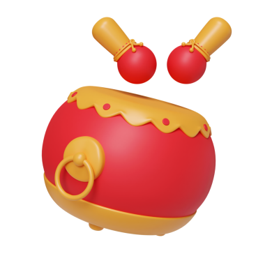 Canlı bir 3 boyutlu sunum geleneksel Çin Yeni Yıl davul seti kutlama ve neşeyi sembolize ediyor..