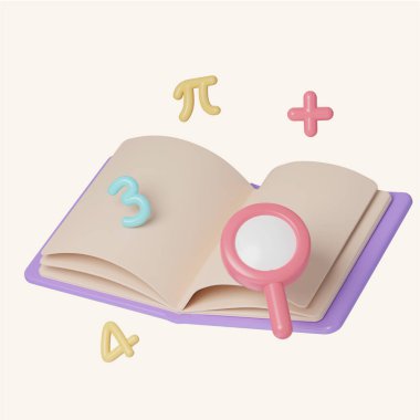 Matematiksel Keşif ve Öğrenme Büyütme Eğitimi 3d simgeleri, Okula Dönüş, 3D resimleme.