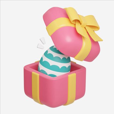 Paskalya Yumurtası Sürprizi Pembe Hediye Kutusu Paskalya Yumurtası, ikonlar. 3D Resim Paskalya Festivali..