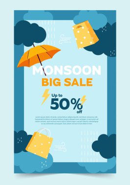 Muson sezonunu canlı bir indirimle kutlayın.% 50 'ye varan indirimler sergileniyor. Pazarlama promosyonları için mükemmel.