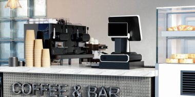 Modern bir kafe düzeneği gösterişli, şık ekipmanlar ve rahat koltuklar, arkadaşlarla tanışmak için mükemmel..