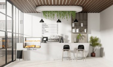 Yeşillik ve çağdaş tasarımı ön plana çıkaran, kahve severler için hoş bir atmosfer yaratan şık bir kahve dükkanı..