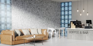 Zarif bir dekor ve arkadaşlar ve toplantılar için hoş geldin atmosferi olan çağdaş bir kahve dükkanı..