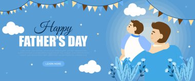 Babalar Günü 'nü kutlayan neşeli bir Vektör illüstrasyonu, baba-oğul etkileşimini neşeli bir ortamda tasvir ediyor..