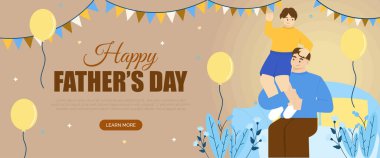 Canlı bir Vektör illüstrasyonu Babalar Günü 'nün özünü yansıtıyor, baba ve oğul arasında şenlikli süslemeler yapan neşeli anlar sergiliyor..