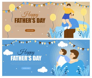 Babalar Günü 'nü kutlayan, babalar ve çocukları arasındaki aile anlarını anlatan yürek ısıtan bir Vektör illüstrasyonu..