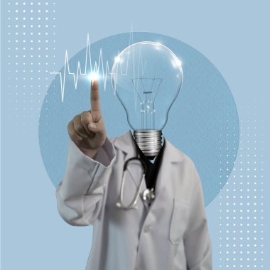 Dinamik tıbbi semboller ve soyut tasarımlar içeren görsel olarak ilgi çekici bir sağlık kolajı Vektör illüstrasyonu.