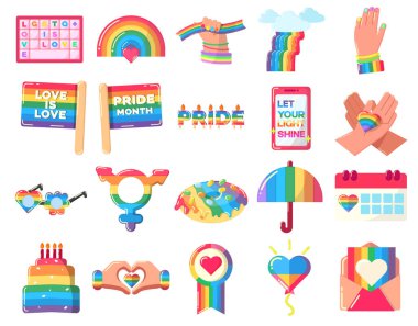 Renkli motifler, sevgi ve birlik sembolleri ile Gurur Ayı 'nı kutlayan iş temalı simgelerden oluşan canlı bir koleksiyon..