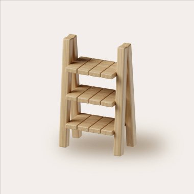 Yatak odası dekorasyonu için tasarlanmış, minimalizmi ve işlevselliği temsil eden 3 boyutlu bir ahşap merdiven..