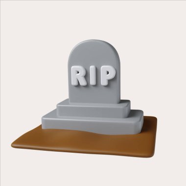 Cadılar Bayramı temalı tasarımlar için mükemmel bir RIP mesajı içeren 3 boyutlu büyüleyici bir mezar taşı çizimi..