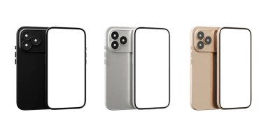 Parlak tasarımlarını ve modern özelliklerini gösteren çeşitli renklerde akıllı telefonların 3 boyutlu bir maketi..