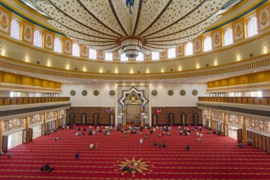 Mataram, 28 July 2021, Islamic center Lombok, Indonesia. Grand Mosque Interior Design Showcases Ornate Details, Prayer Hall, and Architectural Splendor with Tranquil Ambiance. clipart