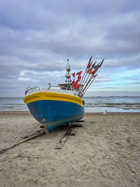 balıkçı tekneleri sahilde Sopot, Polonya