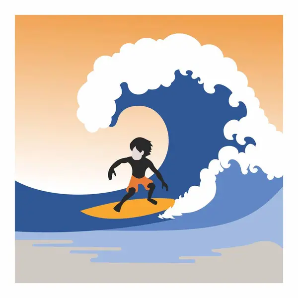 Illustration Vectro Graphic Surfing Blue Ocean Wave Logo — Vettoriale Stock