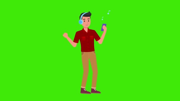 Osoba Mikrofonem Animace Kreslené Mladý Chlapec Tanec Animace Muž Poslech — Stock video