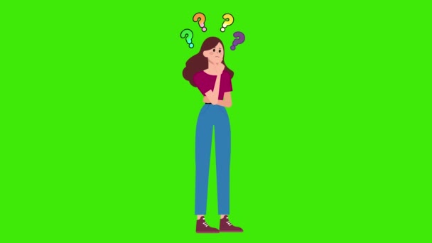 Дівчина Думає Зелений Екран Відео Дівчина Жінка Мультфільм Анімація Безшовна — стокове відео