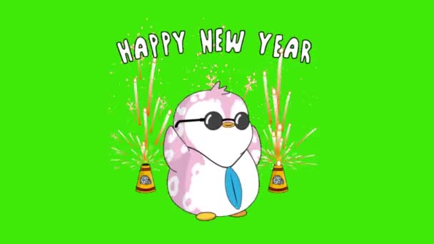 Animazione Pinguino Cartone Animato Con Felice Anno Nuovo Celebrazione Sfondo — Video Stock