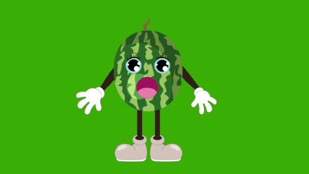 Animatie Tekenfilm Watermeloen Talking Eyeblink Plantaardig Vrucht Karakter Gezicht Lip — Stockvideo