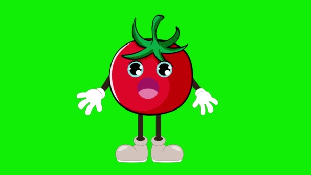 Animación Dibujos Animados Tomate Hablar Eyeblink Verduras Frutas Carácter Cara — Vídeos de Stock