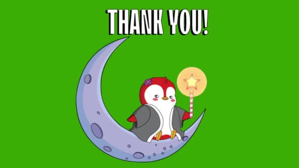 Animation Cartoon Pinguin Bedankt Sich Auf Grünem Bildschirmhintergrund Pinguin Zaubert — Stockvideo