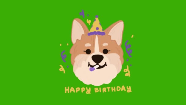 Анимация Мультфильм Днем Рождения Собака Празднованием Дня Рождения Празднование Зеленом — стоковое видео