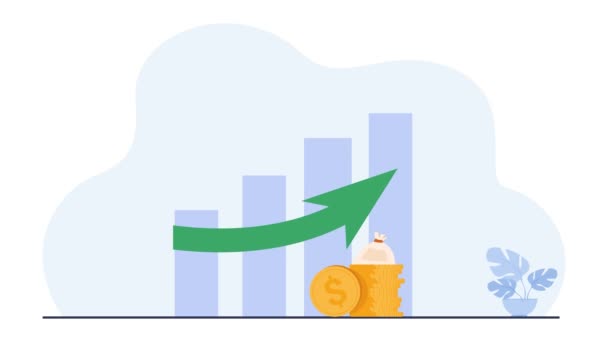 Animation Cartoon Presenting Analyzing Sales Growth Chart Cash Rocket Motion — Stock Video