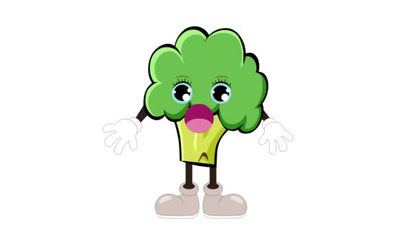 Animation Cartoon Brokkoli Sprechende Und Augenbrauen Gemüse Obst Figuren Gesicht — Stockvideo