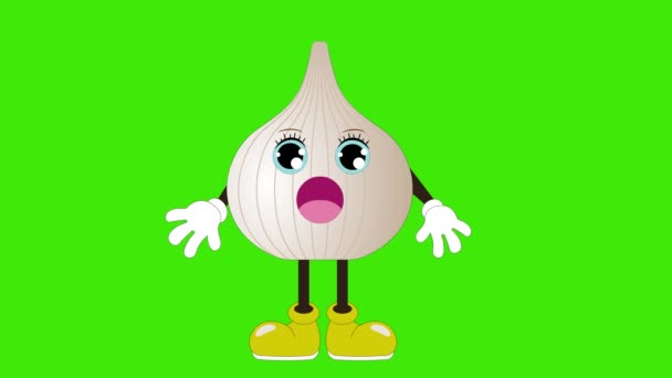 Animation Cartoon Garlic Talking Eyeblink Vegetable Fruit Character Face Lip — Stock Video