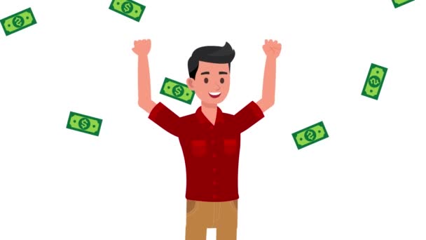 Animación Dibujos Animados Hombre Negocios Feliz Lluvia Dinero Animación Personaje — Vídeo de stock