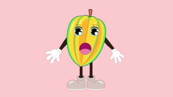 Animation Cartoon Kakaofrüchte Reden Und Augenzwinkern Gemüse Obst Charakter Gesicht — Stockvideo