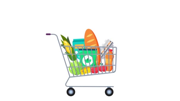Animação Desenho Animado Carrinho Compras Supermercado Com Alimentos Bebida Animação — Vídeo de Stock