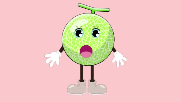 Animation Cartoon Cantaloupe Talking Eyeblink Vegetable Fruit Character Face Lip — Stock Video