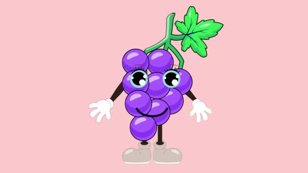 Animatie Cartoon Druiven Praten Oogknipperen Plantaardig Fruit Karakter Gezicht Lip — Stockvideo